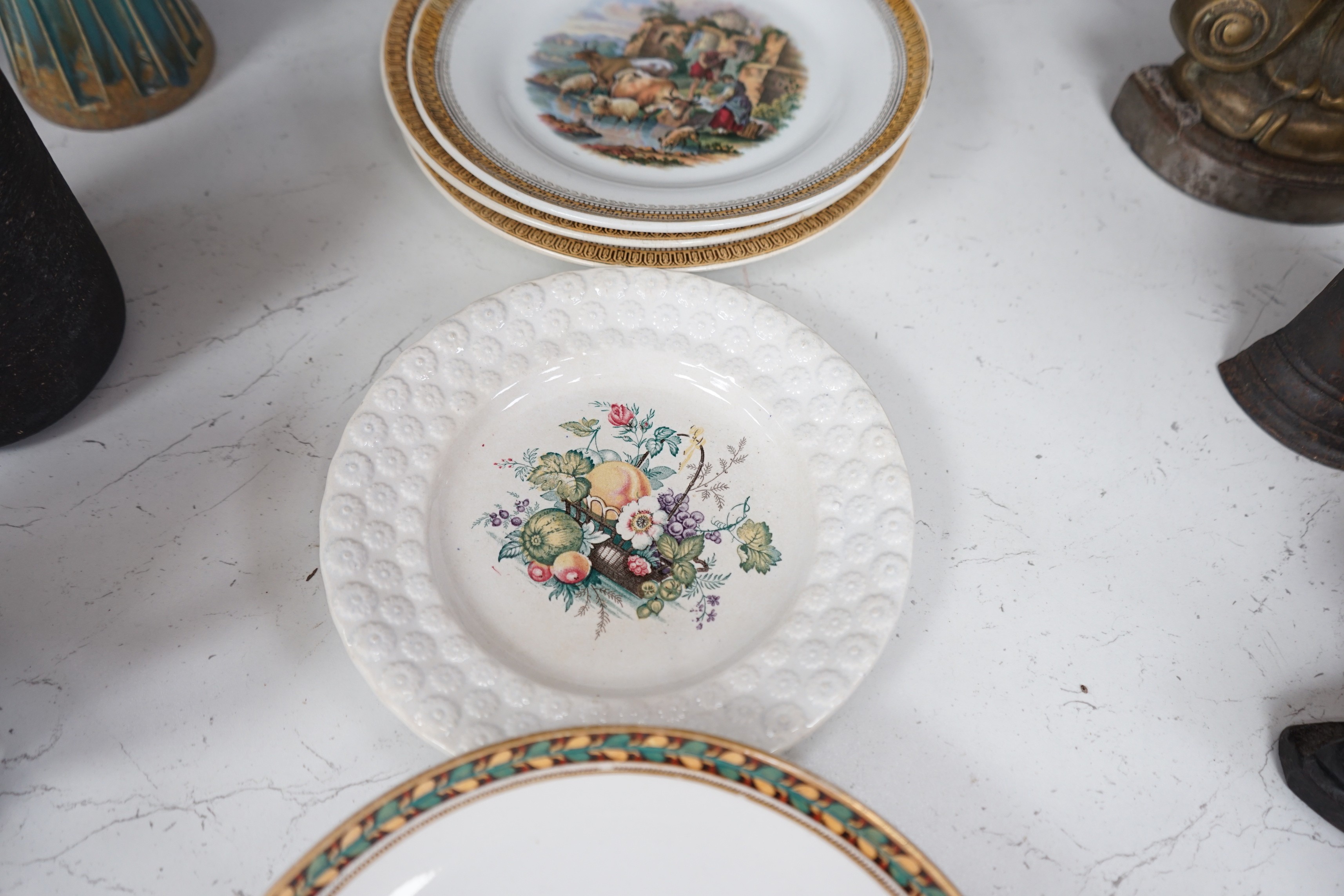 A group of Victorian multi-colour printed plates, to include Wedgwood and F & R Pratt